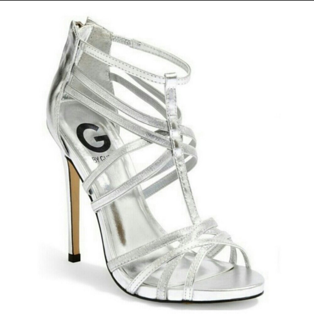 G by Guess Metallic silver strappy heels